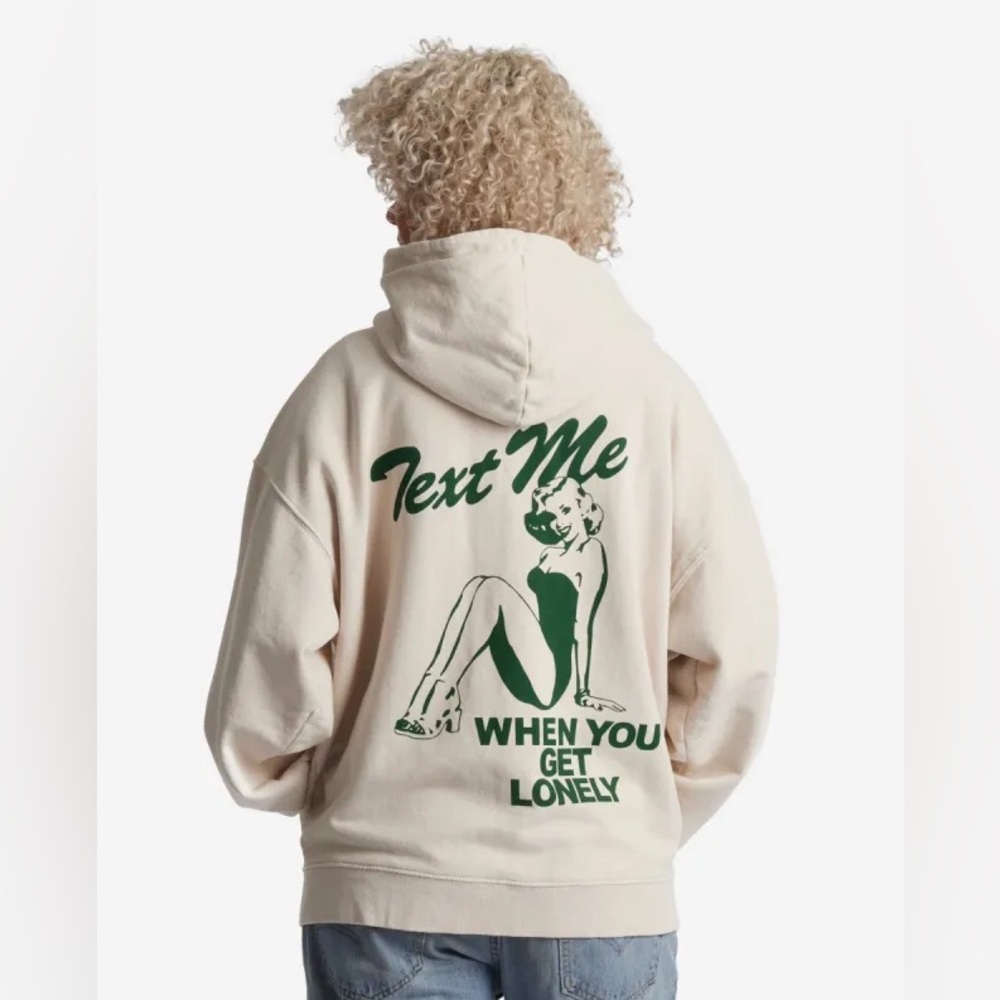 Lonely Ghost “text me when you get home” hoodie (Cream/white and green)